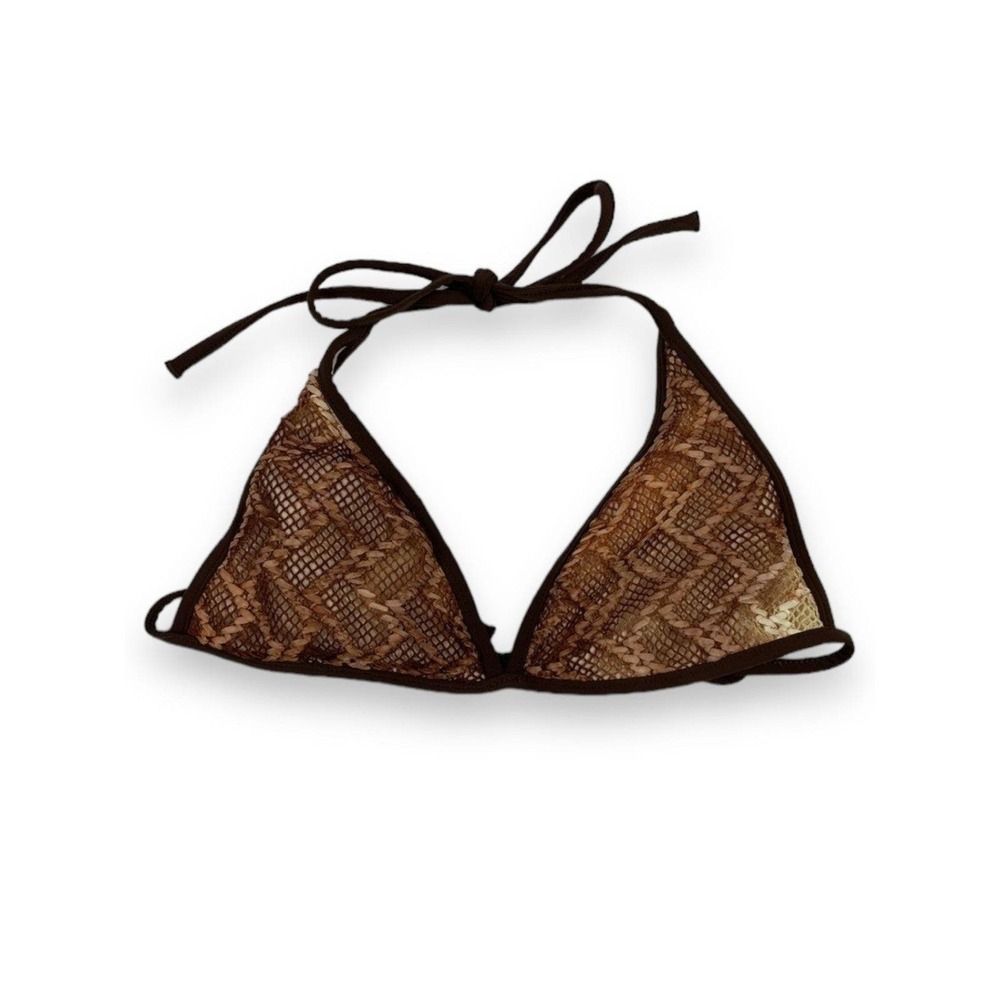Vintage 90s Brown Mesh Triangle Swimsuit Top Sz Large